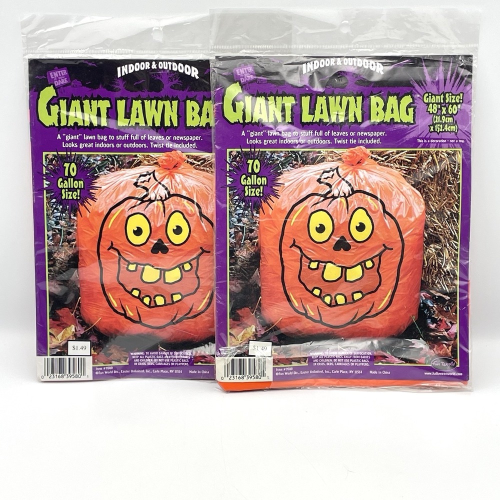 Fun World Giant Halloween Pumpkin Lawn Bags Lot of 2 70 Gallon 48x60 New
